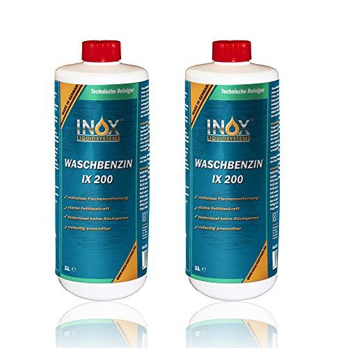 INOX® - IX 200 Waschbenzin 2 x 1L - Lösungsmittel für Fleckentfernung auf Textil, Kunststoff, Oberflächen & Arbeitsgeräten - Waschbenzin Reinigungsbenzin - Benzin Reiniger