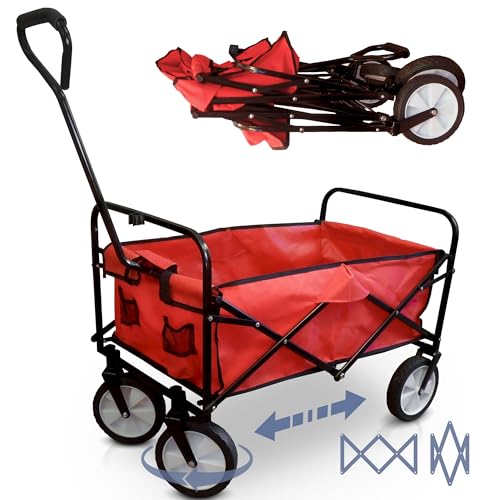 Bollerwagen Faltbar PRAKTIK 50L | Klappwagen Faltbar für den einfachen Transport | Handwagen Transportwagen mit PVC Bollerwagen Räder | Helfer im Garten, Shopping, Camping | Handwagen klappbar