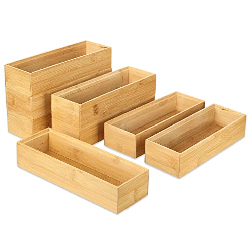 Schramm® 8 Stück Aufbewahrungsboxen aus Bambus 4 Verschiedene Größen Schubladen Organizer Ordnungsbox 8er Pack Ordnungssystem, Größe:23 x 7.5 x 5 cm