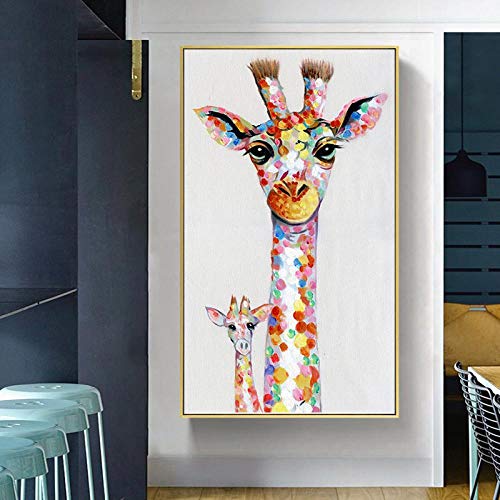 XIANGPEIFBH Gedruckt auf Leinwand Wandkunst Leinwanddruck Tierbild Giraffe Familiengemälde für Wohnzimmer Wohnkultur 60x100cm Ungerahmt
