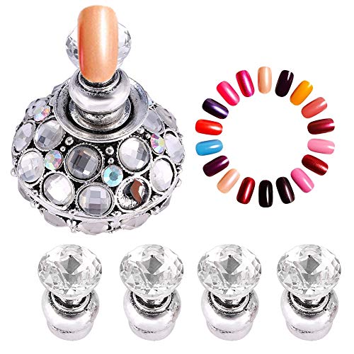 Magnetischer Nagelspitzen-Übungsstand Basis Lotushalter Acryl-Nagelkunst-Displayständer mit 5 Nagelspitzenhaltern Maniküre-Werkzeug für Den Salon zu Hause (Silber)