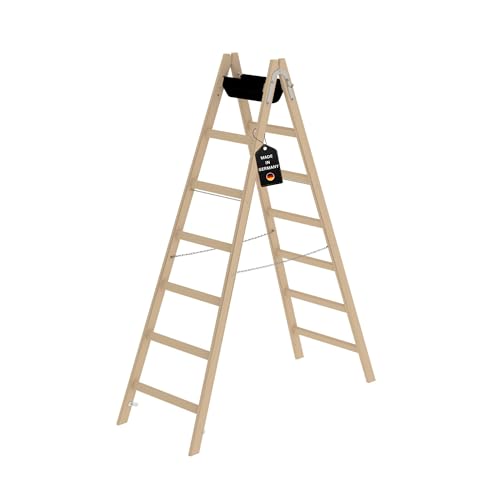 PROREGAL Sprossen-Stehleiter Holz | 2x7 Sprossen | Leiter, Teleskopleiter, Trittleiter, Bockleiter, Sprossen-Doppelleiter