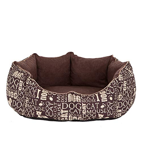 millybo New York Hundebett Hunde Bett Schaumstoffbett Hundesofa Ruheplatz (L (65 x 55 cm), Braun mit Muster)
