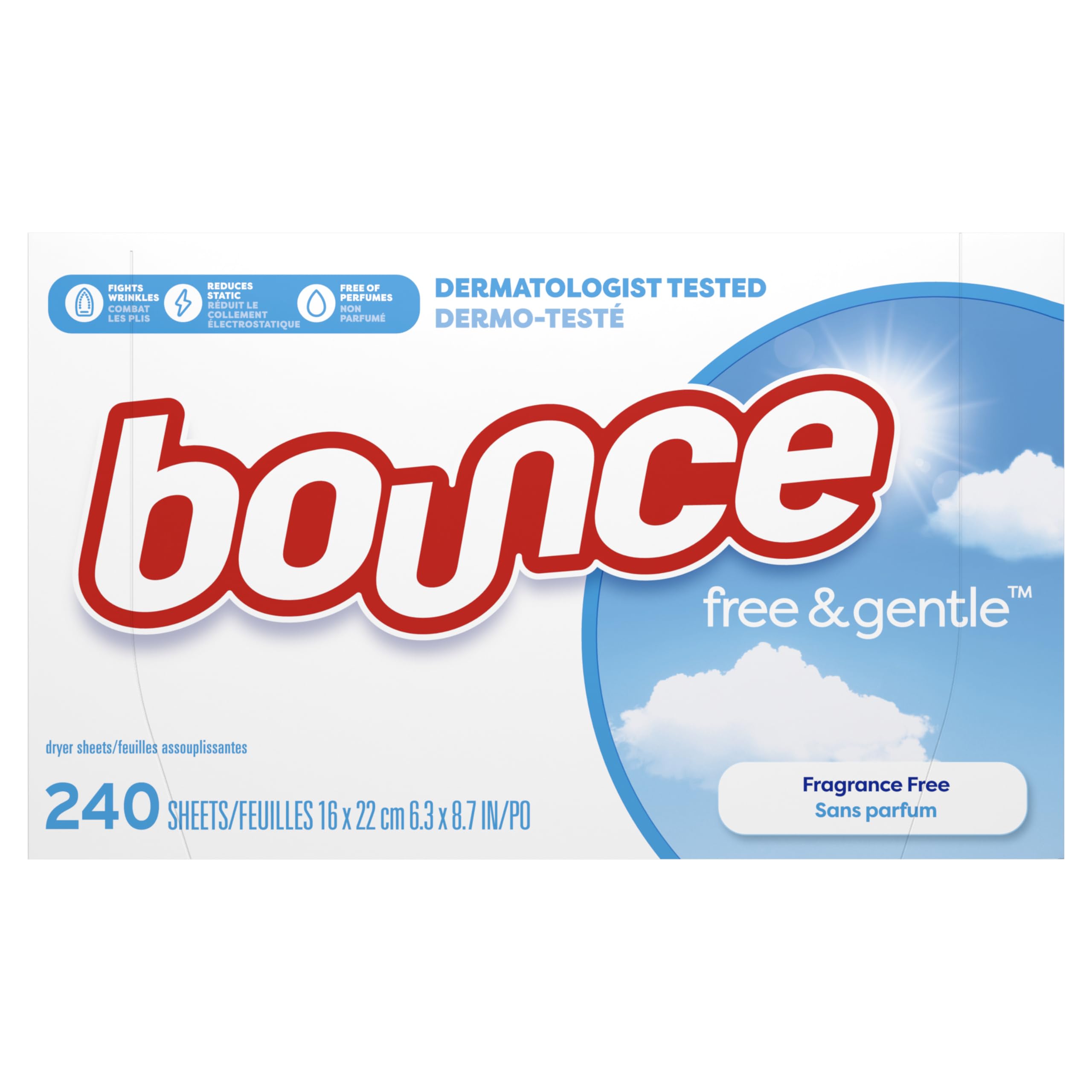 Bounce Free & Gentle - dryer sheets, 240 Trocknertücher (für sensible Haut) USA
