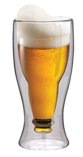 Maxxo Doppelwandiges Bierglas 500 ml Umgestülpte Bierflasche im Glas Ideal als Geschenk