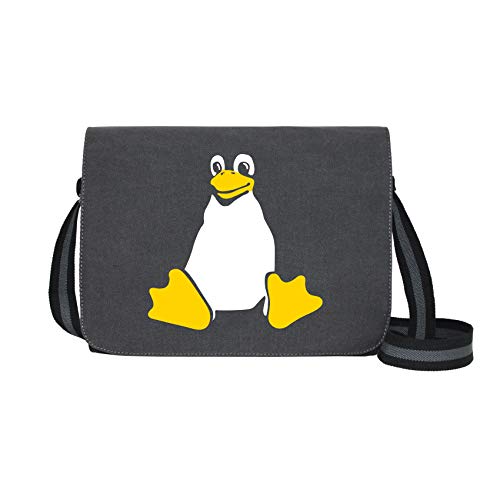 Linux Tux - Umhängetasche Messenger Bag für Geeks und Nerds mit 5 Fächern - 15.6 Zoll, Schwarz Anthrazit