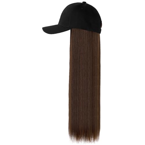 Synthetische lange Perücke Baseballkappe mit Haaren for Damen und Mädchen Hutperücke täglicher Gebrauch Party Halloween Hutperücken (Color : Light brown, Size : Black hat)