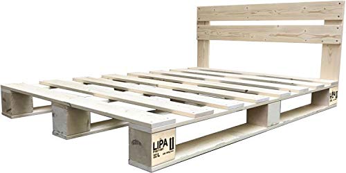 LIPA Palettenbett mit Kopfteil Massivholzbett Paletten Bett Holz 90 100 120 140 160 180 200 x 200cm hergestellt in BRD (140 x 200 cm)