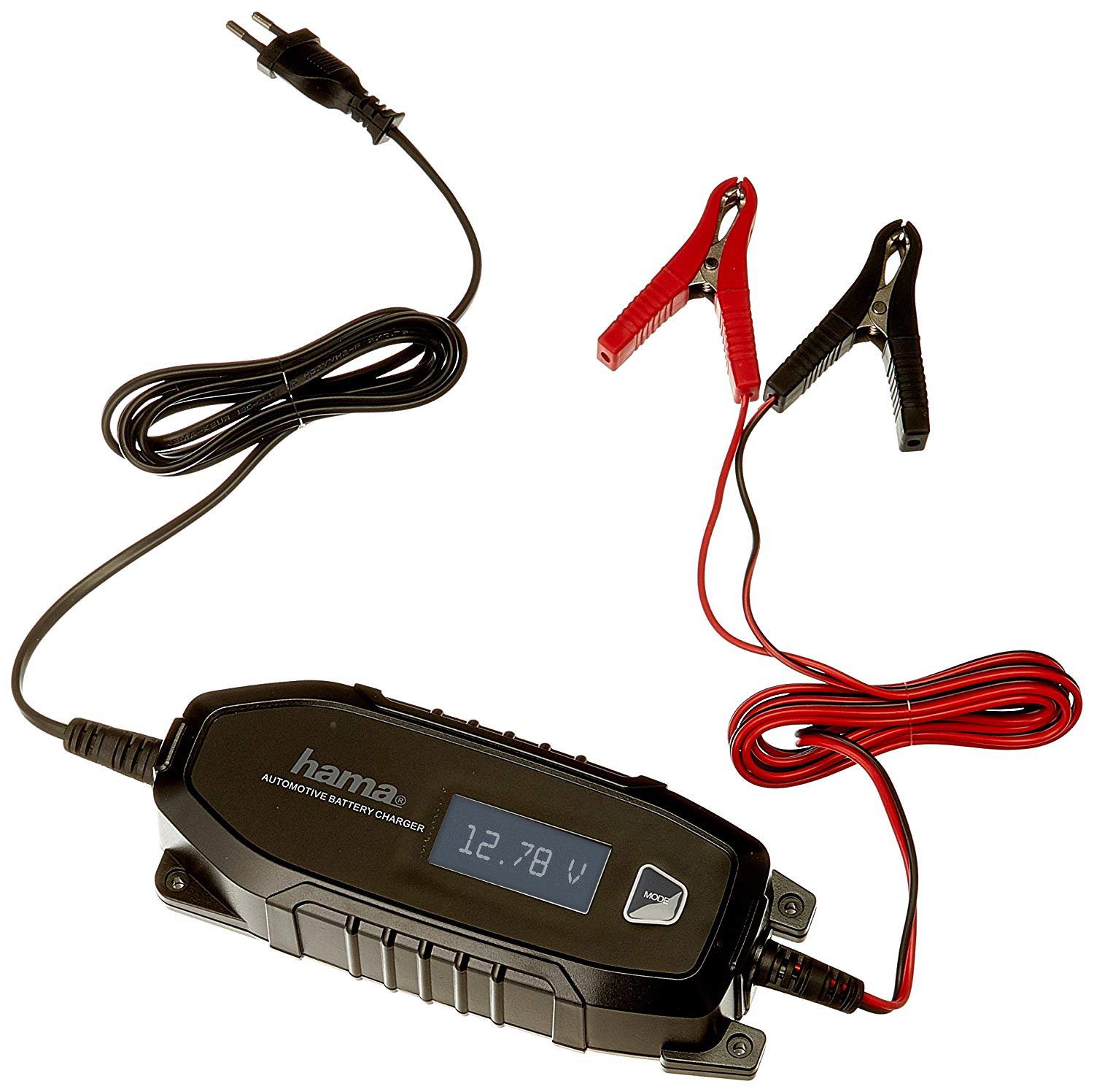 Hama Autobatterie-Ladegerät mit LCD Ladestatus-Anzeige (Vollautomatisches KFZ-Ladegerät für Motorrad/Boot/Auto, Batterie-Ladegerät für 6/12-Volt-Batterie bei Tiefentladung oder zur Erhaltungsladung)