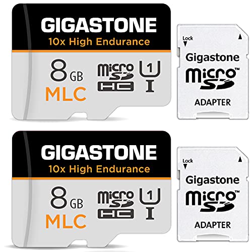 Gigastone MLC 10x High Endurance 8GB MicroSDHC Speicherkarte 2er-Pack und SD Adapter, bis zu 85/15 MB/s ideal für 4K Videoaufnahme, Kompatibel mit Dashcam Überwachungskamera, UHS-I U1 C10 Klasse 10
