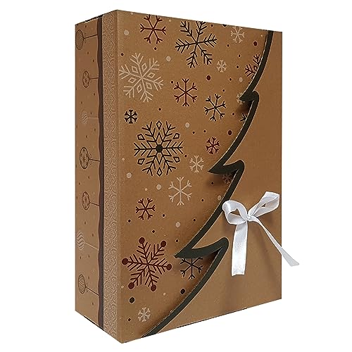 Premium ECO Bedruckte Weihnachtsbaum Geschenkbox – 24 Stk - 30x20x10 cm | Eingetragenes EU-Design | Anpassbares Band | Nachhaltige Verpackungslösung