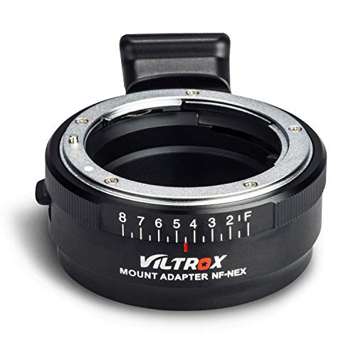 Viltrox NF-NEX Manueller Fokus Objektivadapter für Nikon G/F/AI/S/D Objektiv auf Sony NEX E Mount Camera Sony A7 A7R A7RII A7RIII A6500 A6300 NEX-7 mit Blendenscheibe -MEHRWEG