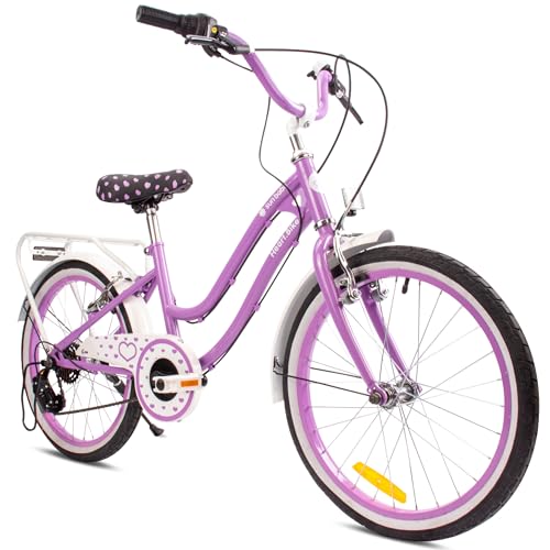sun baby Mädchenfahrrad Heart Bike 20 Zoll Radgröße zur Auswahl 6 Gang Shimano Kinderfahrrad Kinderrad für Mädchen von 6 bis 10 Jahre verstellbare Höhe 20 Zoll (Lila, 20 Zoll)