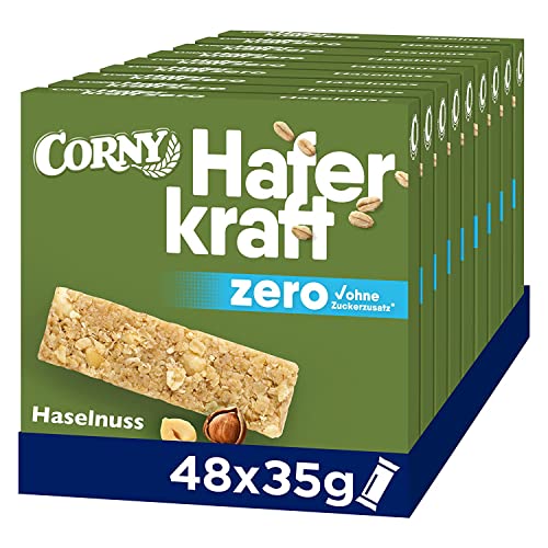 Haferriegel Corny Haferkraft Zero Haselnuss, ohne Zuckerzusatz, 125 kcal pro Riegel, vegan, 48x35g