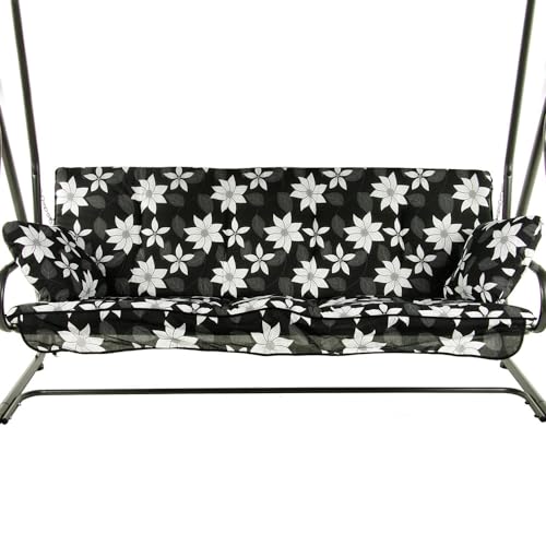 PATIO Auflage für Hollywoodschaukel 3 Sitzer Umbria Sitzkissen 170x55 cm mit Rückenlehne 2 Seitenkissen Volant Blumenmotiv