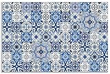 ARTland Spritzschutz Küche aus Alu für Herd Spüle 100x65 cm (BxH) Küchenrückwand mit Motiv Mosaik Fliesenmuster Abstrakt Fliesenoptik Orientalisch Blau H6ZH