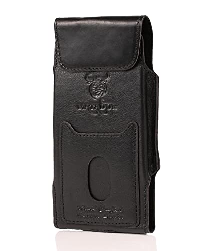 MATADOR Echt Leder Tasche kompatibel mit Galaxy Note 10 Plus / S20 S21 S22 Ultra Gürteltasche Handytasche Magnetverschluss (Crazy Black)