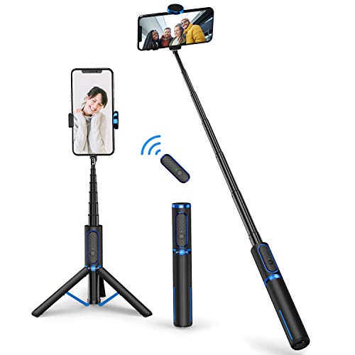 ATUMTEK Bluetooth Selfie Stick Stativ, Erweiterbar 3 in 1 Selfie Stange aus Aluminium mit Kabelloser Fernbedienung um 360° Drehbar für iPhone 12/11 Pro/XS Max/XS/XR/X/8/7, Samsung Smartphones
