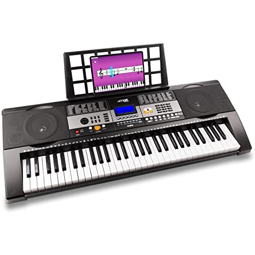 MAX KB3 PKeyboard Klaviertastatur mit 61 druckempfindlichen Tasten, eingebaute Lautsprecher, Aufnahmefunktion und Unterrichts-App