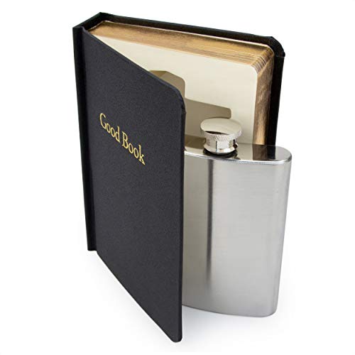 Suck UK 4 oz Stainless Steel Secret Hip Flask / 120ml Flachmann aus rostfreiem Edelstahl versteckt in "The Good Book" | Neuartige Geschenkidee und Getränkebehälter | Alkoholversteck | Flachmann | Buch
