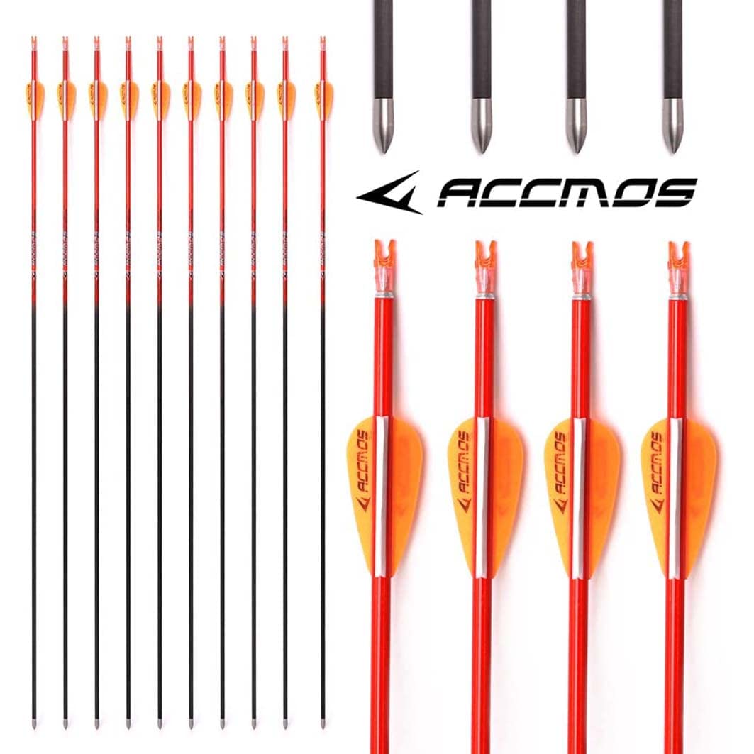 ACCMOS Spine 800 ID 4,2 mm Bogenschießen Pfeile, für Compound Bogen Recurve Bögen Jagd Schießen Orange oder Gelb Carbon Pfeil 12 St (31inch, OW Spine 800)