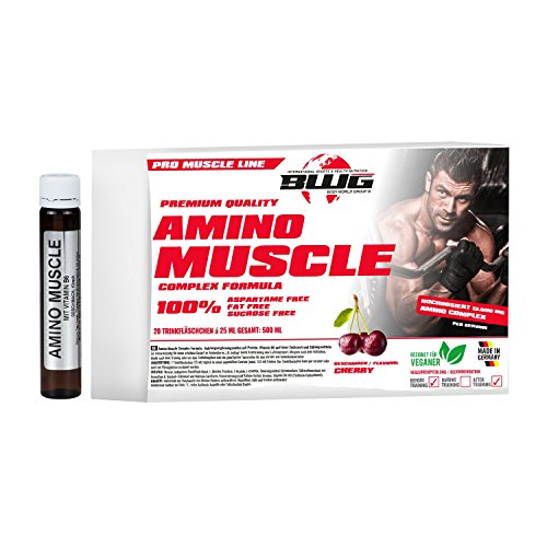BWG Amino Muscle Complex Formula, Amino-Liquid Ampullen mit Vitamin B6 optimiert, Kirsche, Muscle Line, 20 x 25ml Ampullen, 1er Pack (1 x 500ml Faltschachtel)