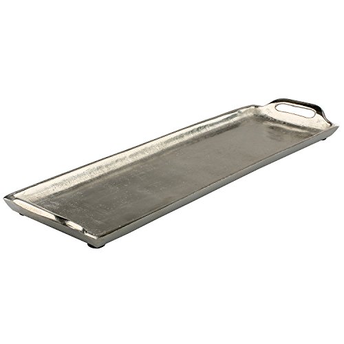 MACOSA WV36843 Deko-Tablett mit Griffen Silber rechteckig Aluminium Tisch-Dekoration Kerzenteller Servierplatte Obsttablett Wohn-Accessoire