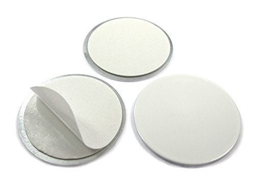 Metallscheiben aus Stahl (DC01) selbstklebend - WEIß - Ø 30mm x 2mm - Metallplättchen rund ohne Loch mit Doppelklebeband - Gegenstück/Haftgrund für Magnete (ferromagnetisch), Menge:50 Stück