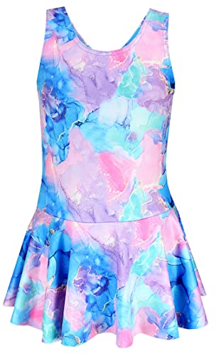 Aquarti Mädchen Badeanzug mit Ringerrücken Print, Farbe: 029B mit Rock/Tie Dye/Blau/Lila/Rosa, Größe: 140