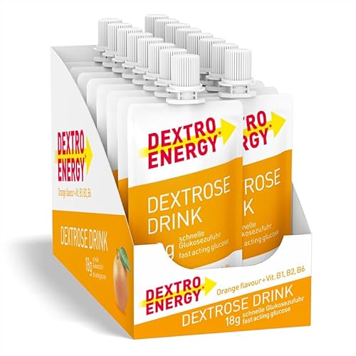 DEXTRO ENERGY DEXTROSE DRINK ORANGE (16er Pack) - flüssiger Traubenzucker für Zuckerhaushalt, 18g schnell verfügbare Kohlenhydrate für Ausflüge, Arbeit oder Lernen