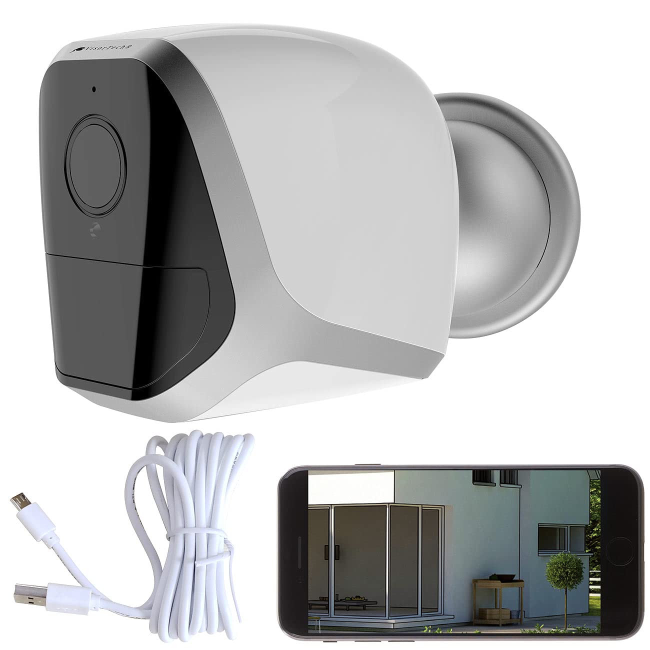 VisorTech Full-HD-IP-Überwachungskamera mit App, IR-Nachtsicht, PIR-Sensor, IP65