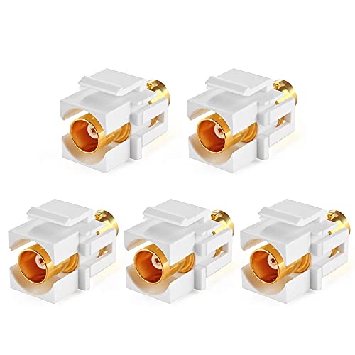 TNP BNC Keystone Jack (5 Pack) Insert Connector Socket Female Snap In Adapter Port Gold Plated Inline Coupler For Wall Plate Outlet Panel Mount (White)