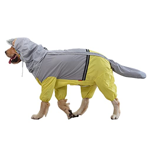 Regenmantel Hund Wasserdicht Regenjacke Hunderegenmantel Hunderegenjacke Hunderegenmantel Regenmantel Große Hunde Kapuze Mit Beinen Mit Abschleppöse Reflektierender Cursor (6XL,Yellow)