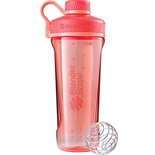 BlenderBottle Radian Tritan Trinkflasche mit BlenderBall, geeignet als Eiweiß Shaker, Protein Shaker, Wasserflasche, BPA frei, skaliert bis 700 ml, Fassungsvermögen 940 ml, coral