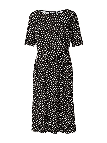 Taifun Damen Jerseykleid mit grafischem Allover-Print halber Arm Kleid Gewirke Jerseykleid Gemustert knieumspielend Schwarz Gemustert 44