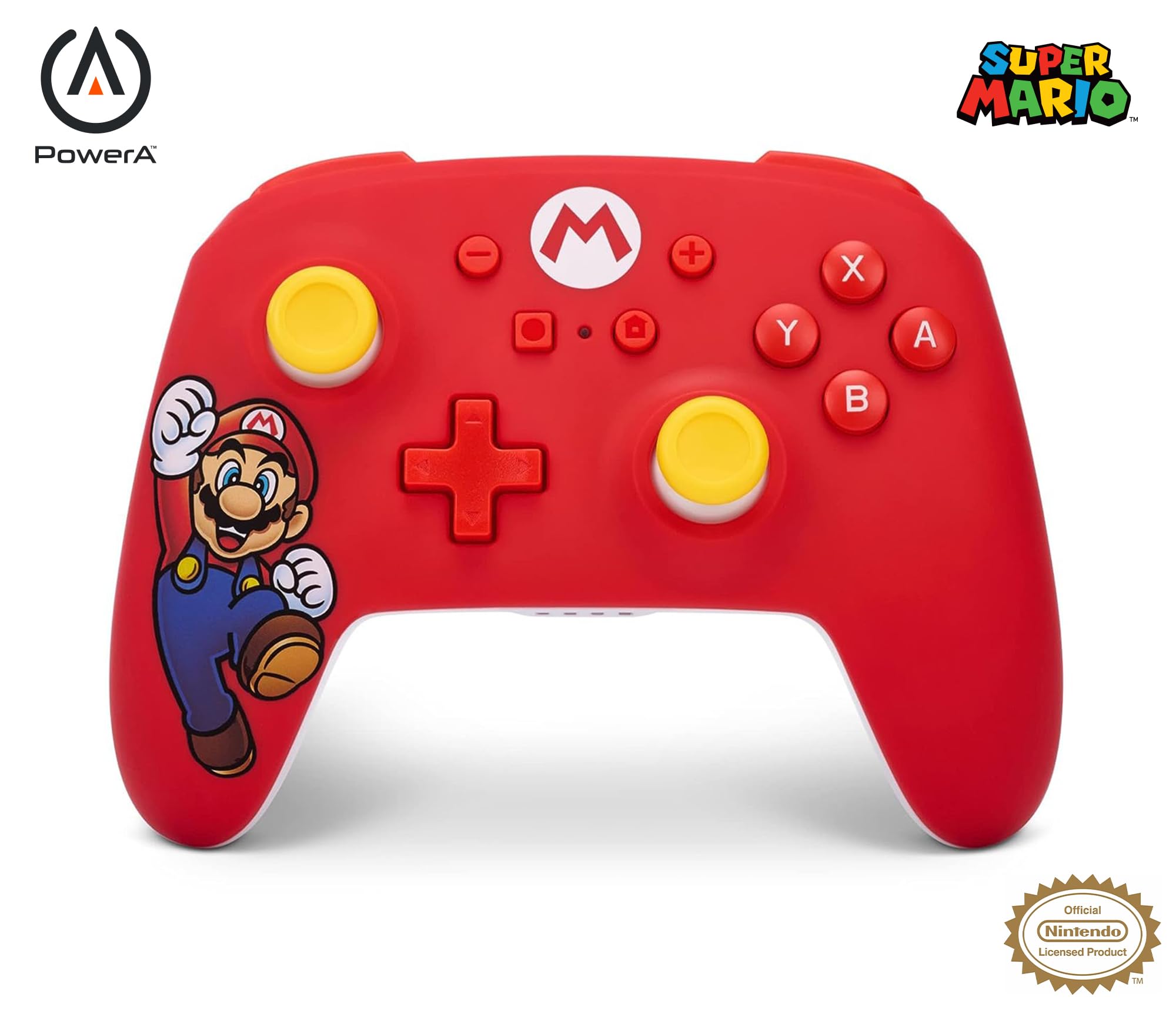 Kabelloser PowerA-Controller für Nintendo Switch - Mario-Freude, Nintendo Switch OLED-Modell, Nintendo Switch Lite, Gamepad, Spiele-Controller, Bluetooth-Controller, Offiziell Lizenziert