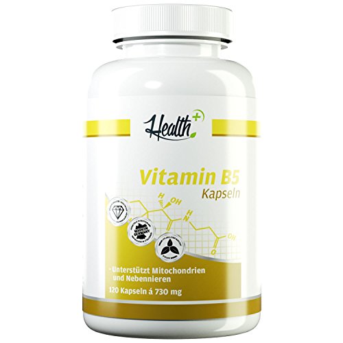 Health+ Vitamin B5 -120 Vitamin-B Kapseln mit 500 mg reine Pantothensäure pro Kapsel, Made in Germany