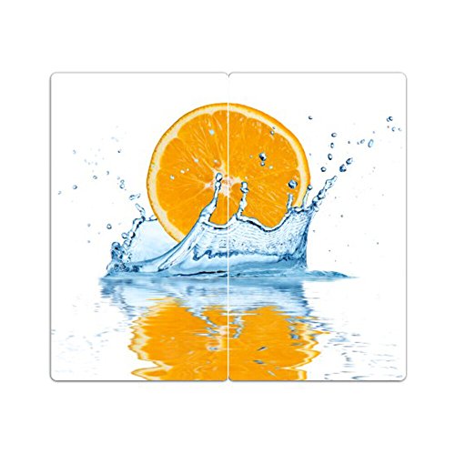 DEKOGLAS Herdabdeckplatten Set inkl. Noppen aus Glas 'Orange', Herd Ceranfeld Abdeckung, 2-teilig universal 2x 52x30 cm