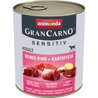 animonda GranCarno Gran Carno Adult Sensitiv Hundefutter, Nassfutter für ausgewachsene Hunde, Reines Rind + Reis, 6 x 800 g