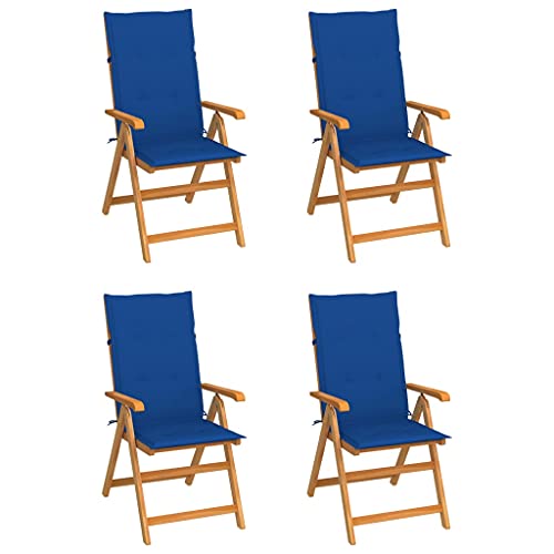 ZQQLVOO Gartenstühle 4 STK. mit,Outdoor Stühle,Bistro-Stuhl,Esszimmerstühle,Kaffee-Stuhl,Hochlehnige Stühle,Komfort-Stuhl,Freizeitstuhl,für Garten,Balkon,Pool, Königsblauen Kissen Massivholz Teak