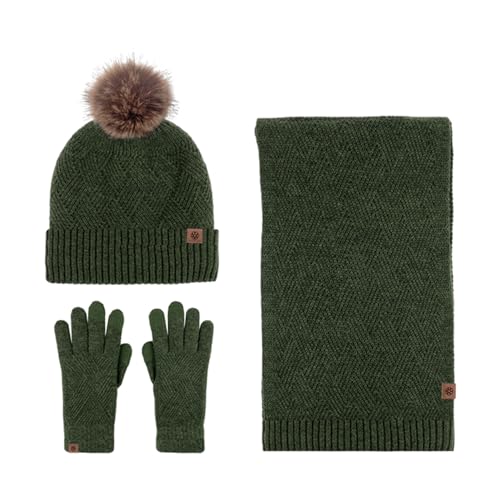 Winter Warm Knitted Sets, Hat And Gloves For Women, Winter Hat Scarf Gloves Set, Soft Fleece Warm Knit Hat With Pom, Scarf Gloves For Skating, Travel, Sledding, Camping