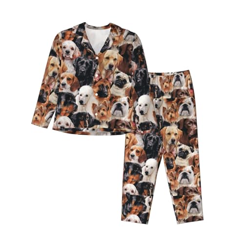 JBYJBX Langärmeliges Pyjama-Set für Damen mit vielen Hunden, Schwarz, XL