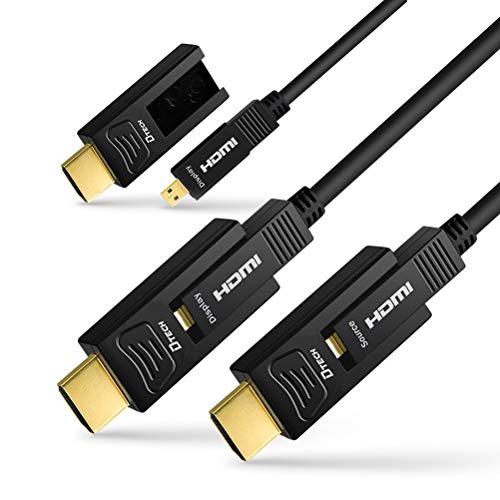 DTech Glasfaser-HDMI-Kabel, 4 K, 60 Hz, YUV 444, 18 Gbit/s, High-Speed, Ultra HD, mit Dual-Micro-HDMI und Standard-HDMI-Anschluss (schwarz, 10 m)