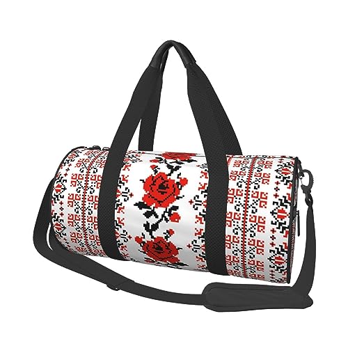 Border Collie Reisetasche mit Blumenmuster für Männer und Frauen, Sport, Turnbeutel, faltbar, Wochenendtasche, Handgepäck, Übernachtungstasche für Reisen, Schwimmen, Basketball, Ukrainische Stickerei