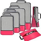 Amazon Brand - Eono Komprimierbaren Packwürfeln zur Organisation Ihres Reisegepäcks, Compression Packing Cube, Packtaschen Set & Gepäck Organizer für Rucksack & Koffer - Fuchsie, 6-teilig