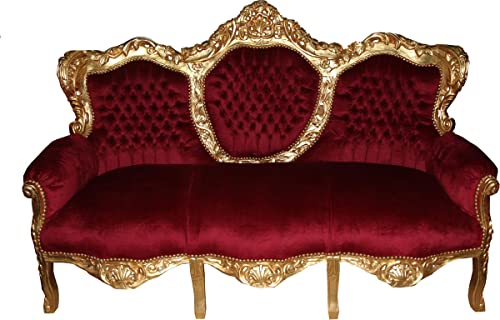 Casa Padrino Barock 3er Sofa King Bordeaux Rot/Gold Mod2 - Wohnzimmer Couch Möbel Lounge