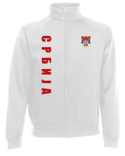 AkyTEX Serbien Serbija Sweatjacke Jacke Trikot Wunschname Wunschnummer (Weiß, L)