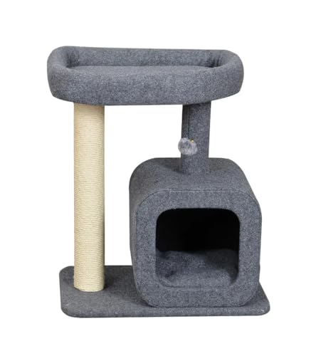 Kratzbaum für Katzen mit Hütte | Halten Sie Ihre Katze unterhalten | 2 Ebenen | Gemütlicher Schlafplatz | Springplattform