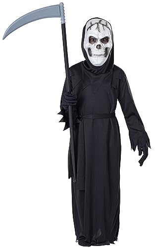 Dress Up America 1090-T4 Grim Rollenspiel-Halloween Sensenmann Kostüm Set für Herren Erwachsene Tod Unisex Kinder Schwarz 3-4 Jahre (Taille 66-71, Höhe 91-99cm)
