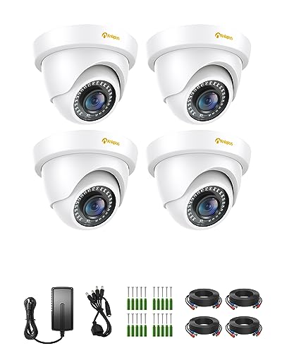 Anlapus 4X 1080P Außen Dome Video Überwachungskamera Set mit Netzteil und Videokabel, 1080P TVI Videoausgang, 20M Infrarot Nachtsicht, Wasserdicht